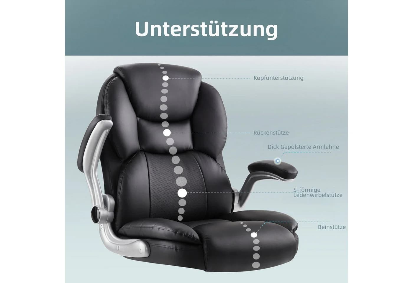 IWMH Chefsessel Ergonomischer Bürostuhl Schwarz PU-Leder Höhenverstellbar