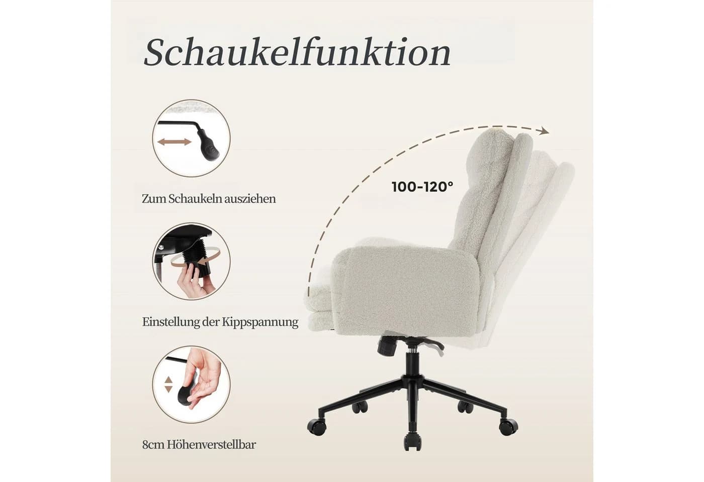 IWMH Bürostuhl Ergonomisch Weiß Kunstpelz Höhenverstellbar