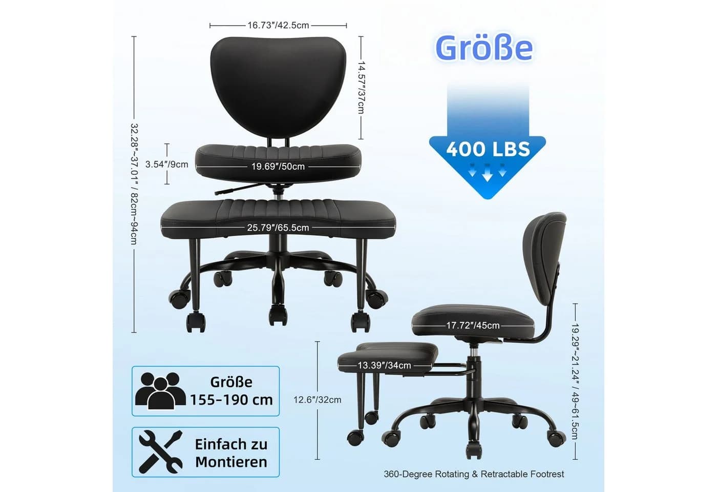 IWMH Bürostuhl mit Fußstütze, Ergonomisch, Höhenverstellbar