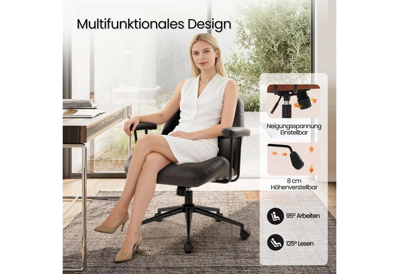 IWMH Bürostuhl Drehstuhl Schwarz Ergonomisch mit abnehmbaren Armlehnen