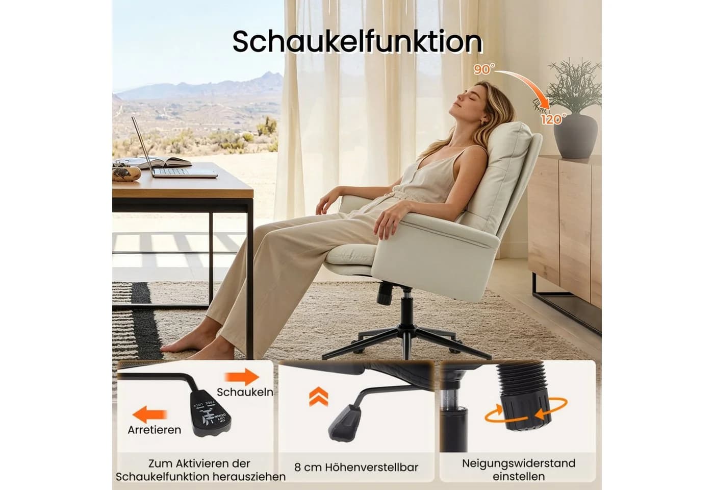 IWMH Chefsessel Ergonomisch Bürostuhl Beige Kunstleder