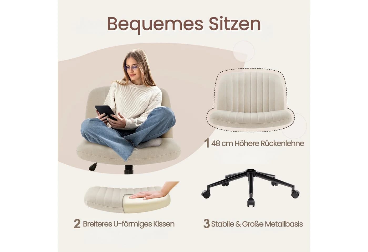 Intimate WM Heart Bürostuhl Beige Ohne Armlehnen Mit Rollen