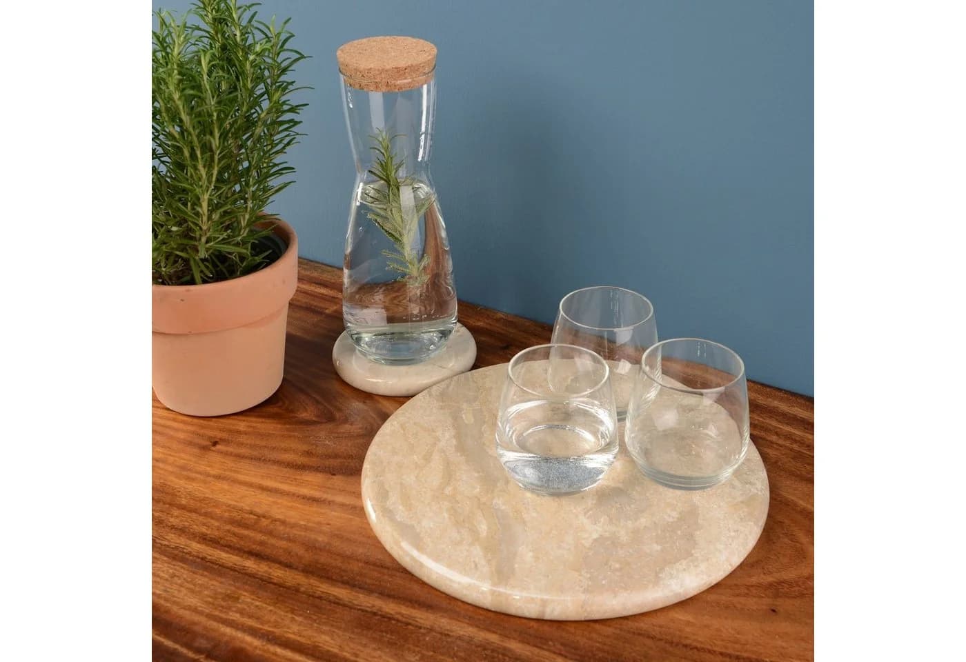 wohnfreuden Dekotablett Marmor Naturstein Platte 30 cm creme rund
