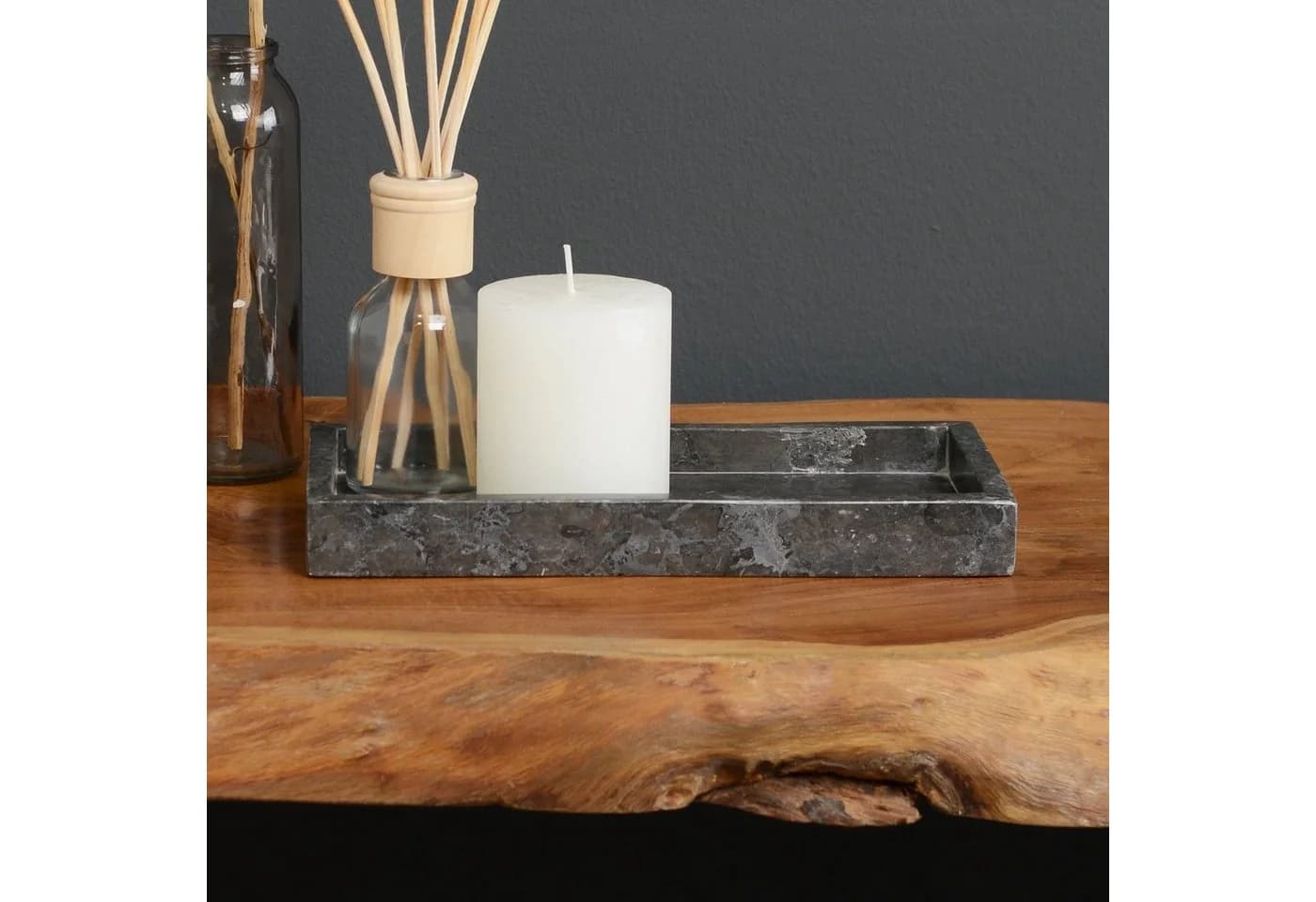 wohnfreuden Dekotablett Marmor 24x12 cm Grau-Schwarz