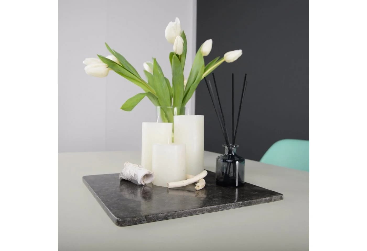 wohnfreuden Dekotablett Marmor 30 cm quadratisch flach