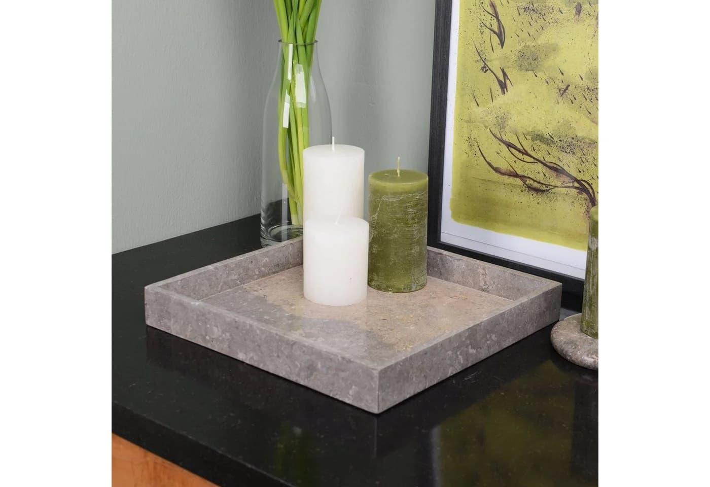 wohnfreuden Dekotablett Marmor Grau Quadratisch 30 cm