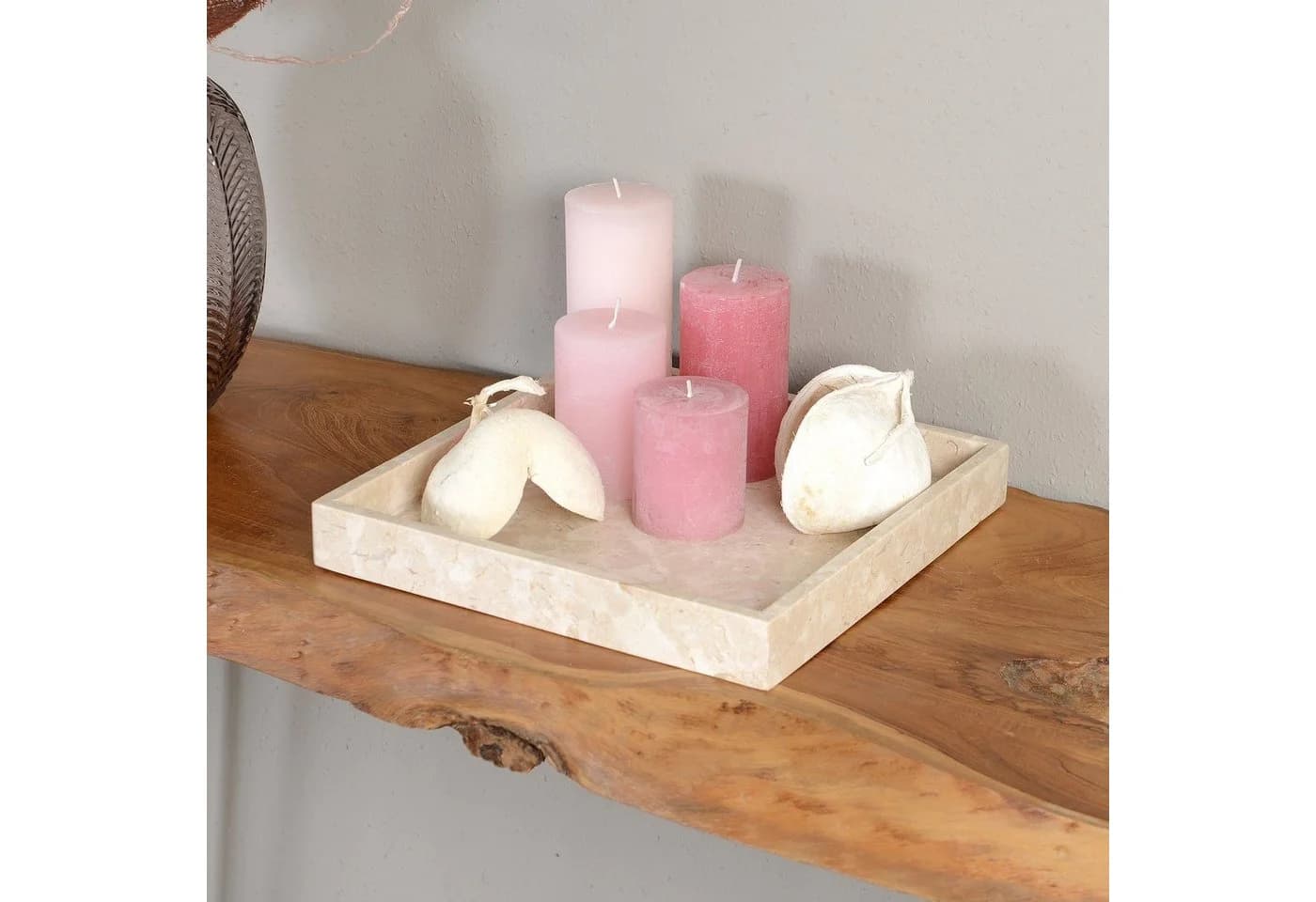 wohnfreuden Dekotablett Marmor 30 cm Creme quadratisch