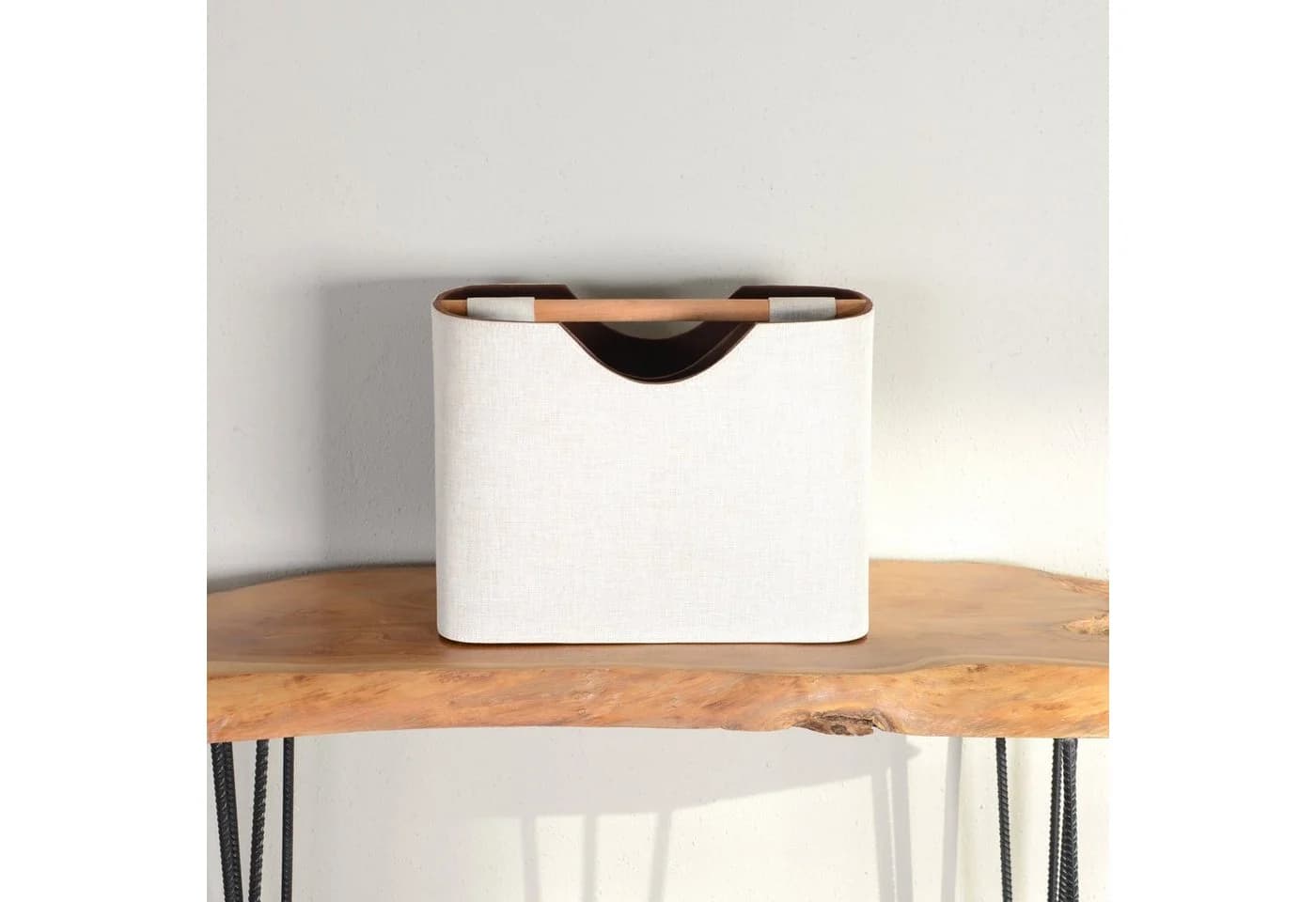 wohnfreuden Zeitungsständer Stoff Teakholz Beige
