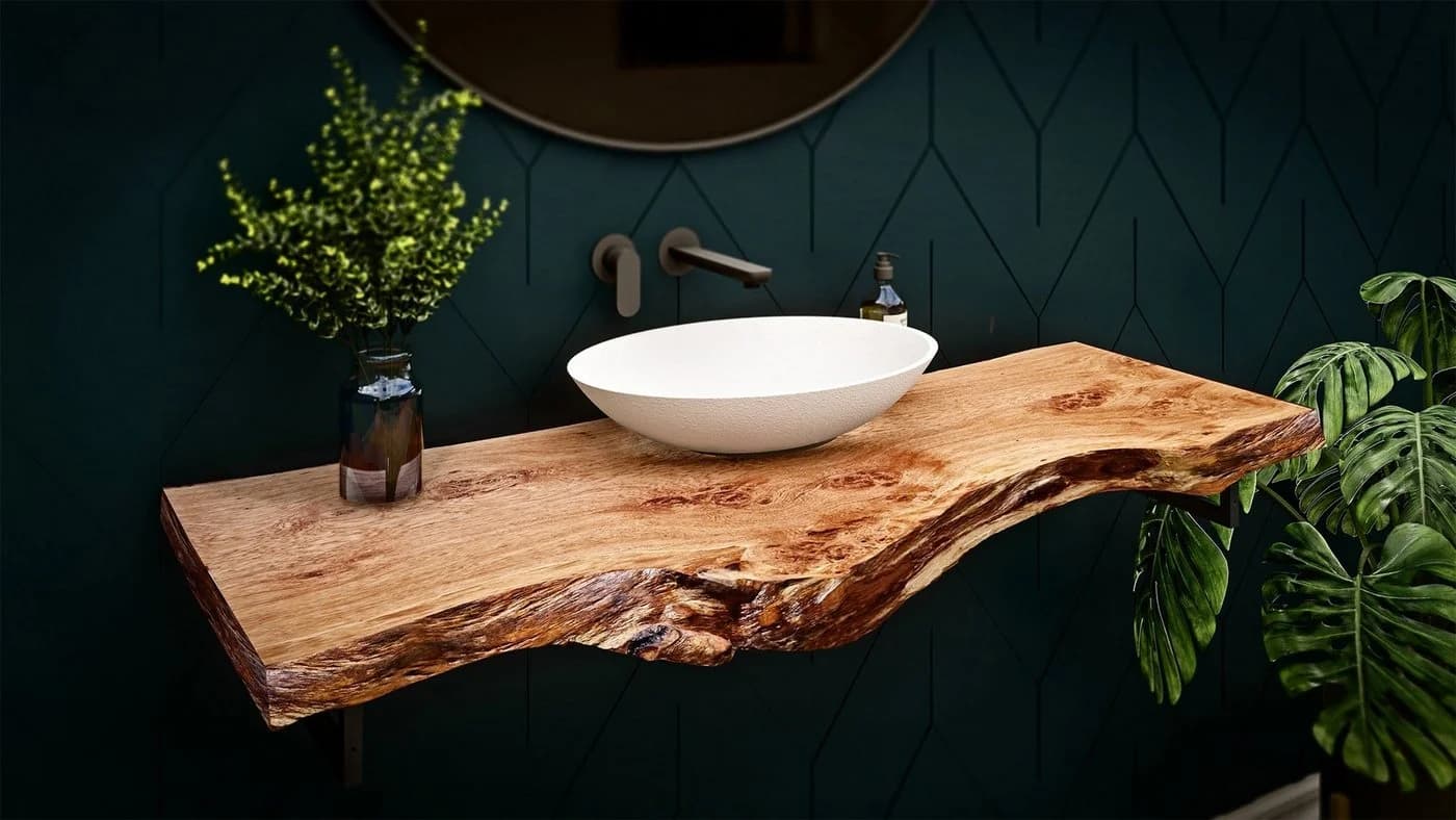 Living Oak Waschtischplatte Roseneiche Massive Eiche Tischplatte mit Naturkante