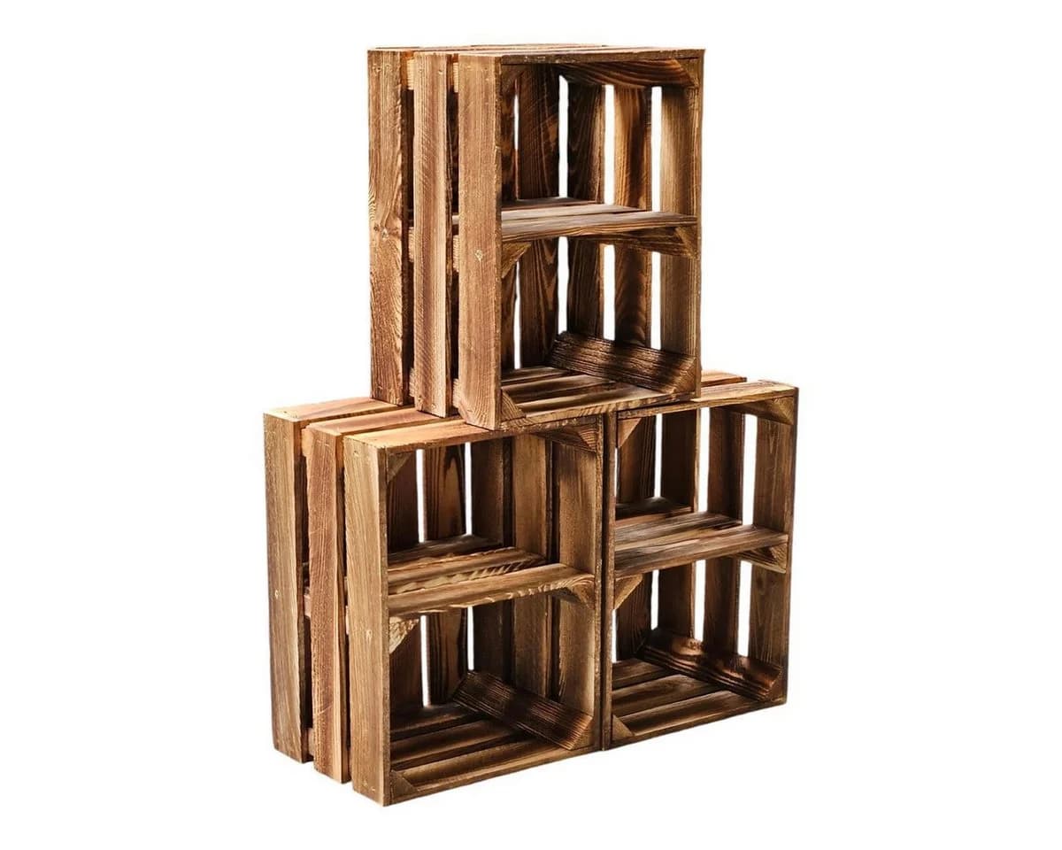Teramico Holzkiste Obstkiste Regal 40x30x25cm Geflammt Boden Kurz