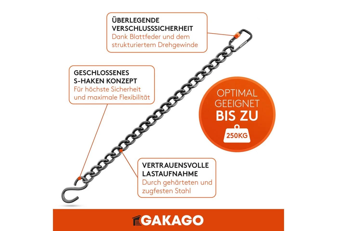 Gakago Verlängerungskette Schwarz Stahl mit S-Haken