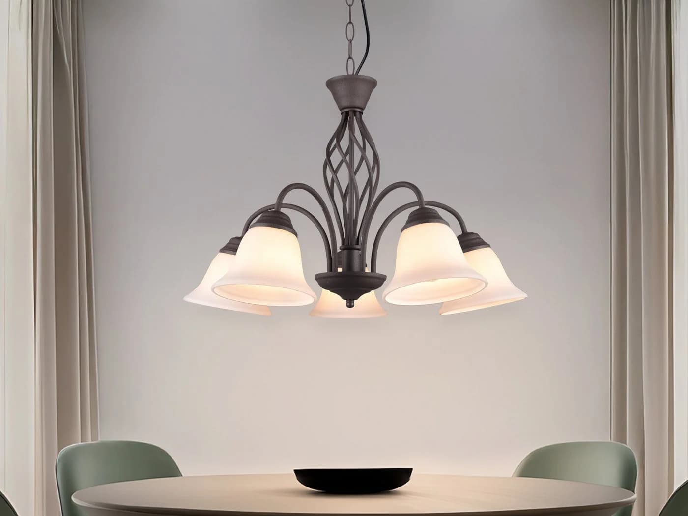 TRIO Leuchten LED Kronleuchter 5-flammig Landhausstil Rostoptik Weiß