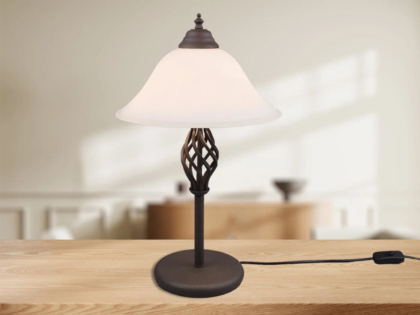TRIO Leuchten LED Nachttischlampe Landhausstil Rostoptik Glas Dimmbar
