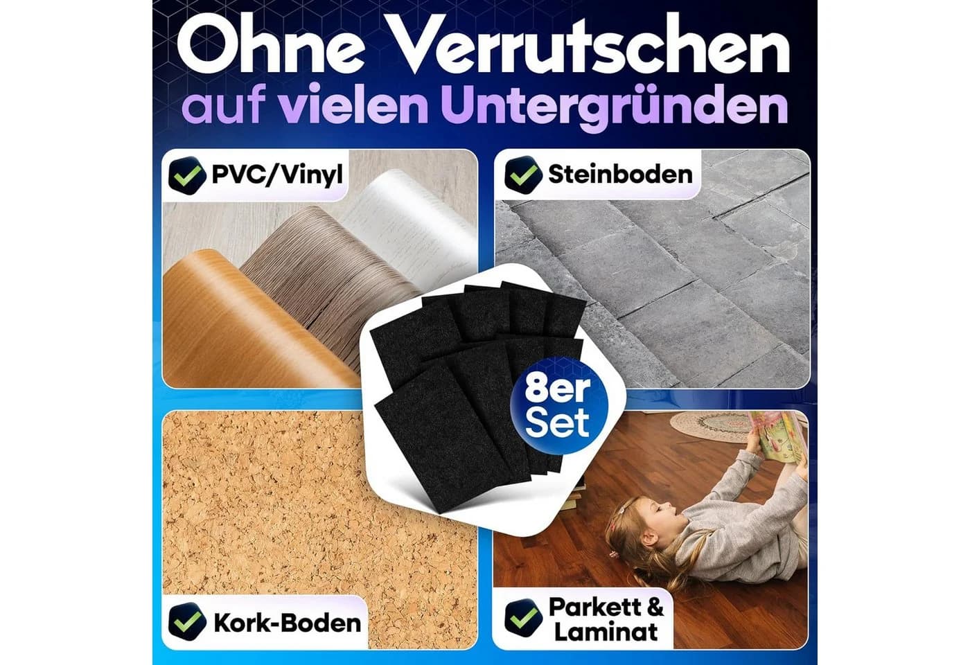 Loco Bird Filzgleiter Selbstklebend Schwarz 8 Stück