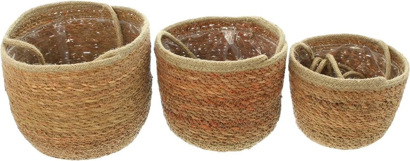 Dekoleidenschaft Blumenampel Terra 3er Set Seegras Hängeampel Beige