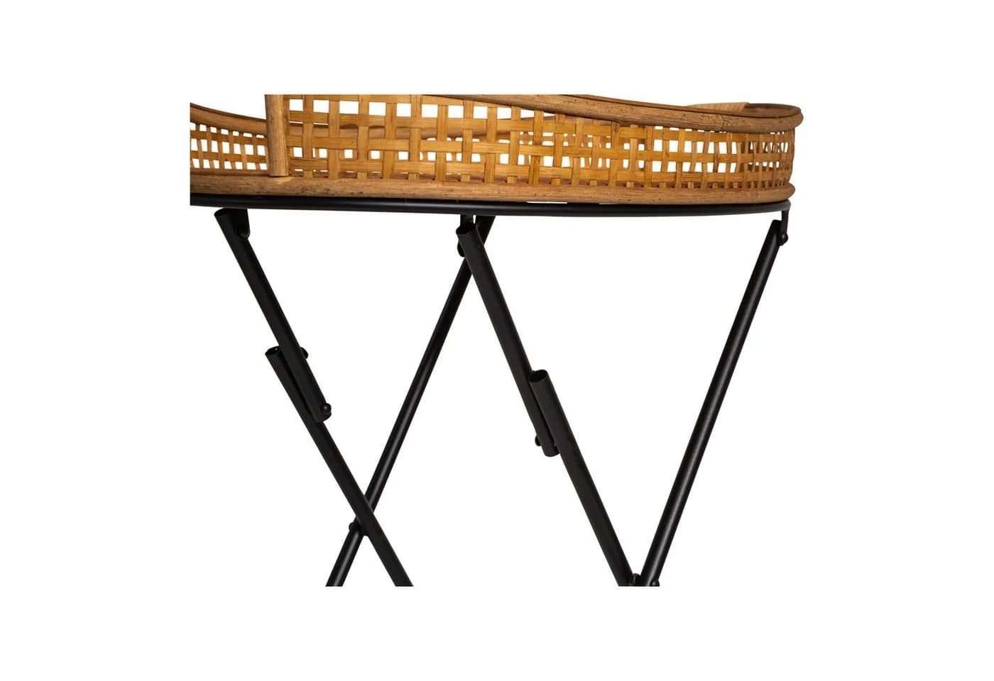 habeig Beistelltisch Serviertisch oval Bambus-Tablett Klappbares Metallgestell