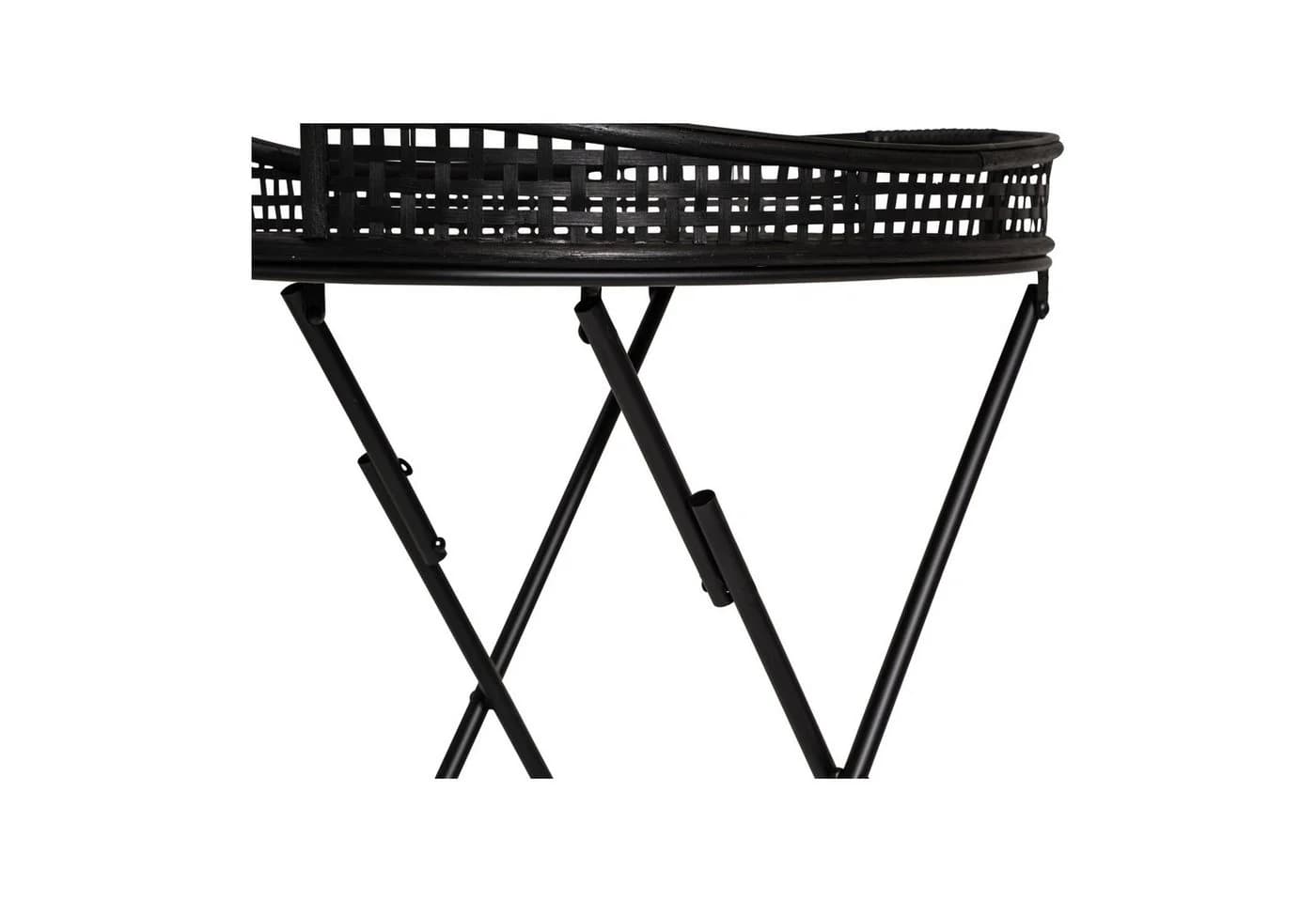 habeig Beistelltisch oval Bambus-Tablett Klappbares Metallgestell Schwarz
