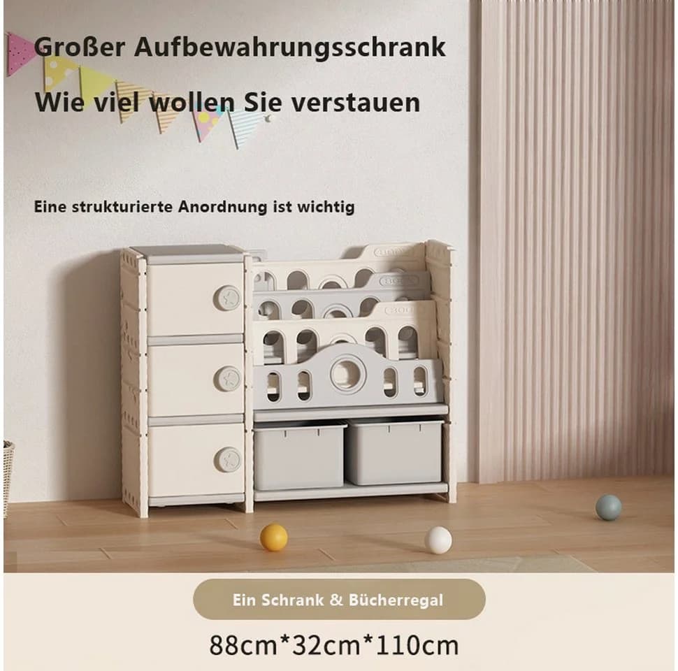 habeig Kinderregal multifunktional mit Türen und Körben weiß