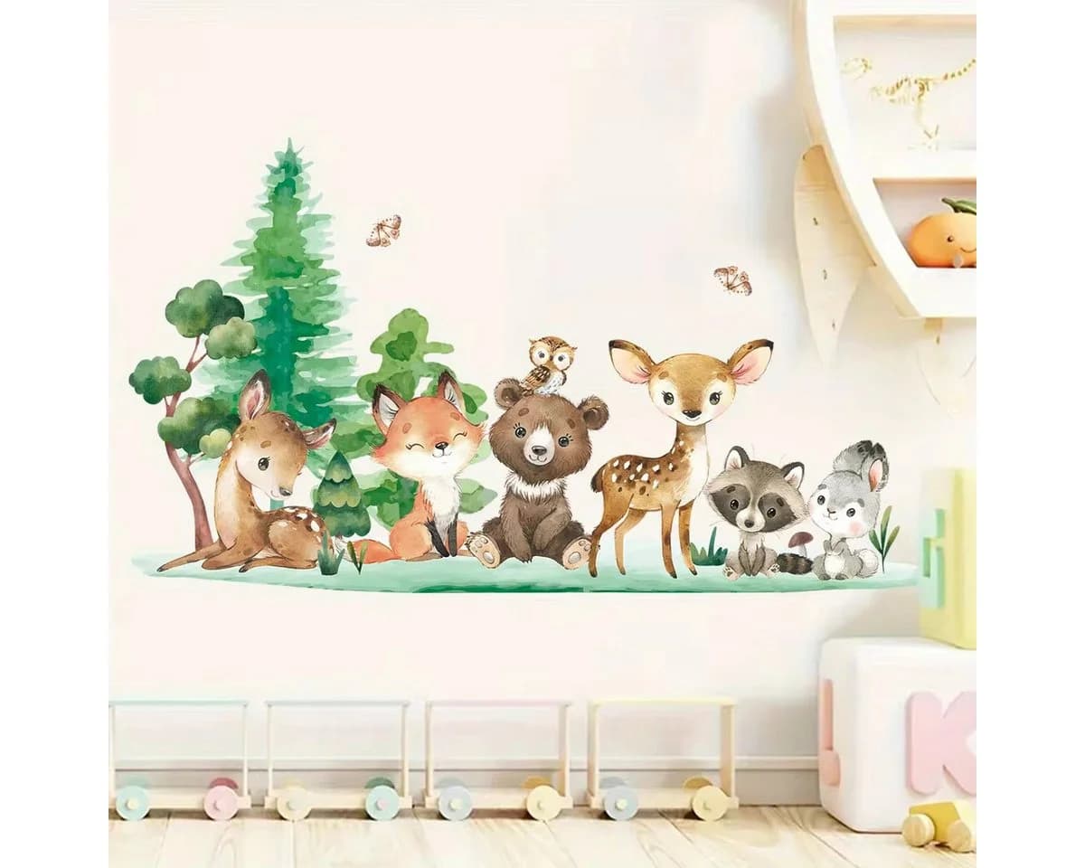Montegoni Wandsticker Kinder Tier Wandaufkleber Dekoration 3176A Braunbär Hirsch Hase Wandtattoo
