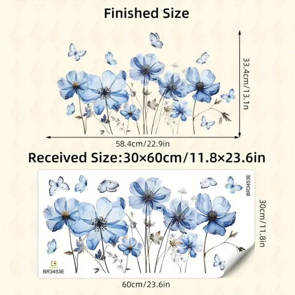 Montegoni Wandtattoo Blumen & Schmetterlinge Blau Selbstklebend Wasserdicht