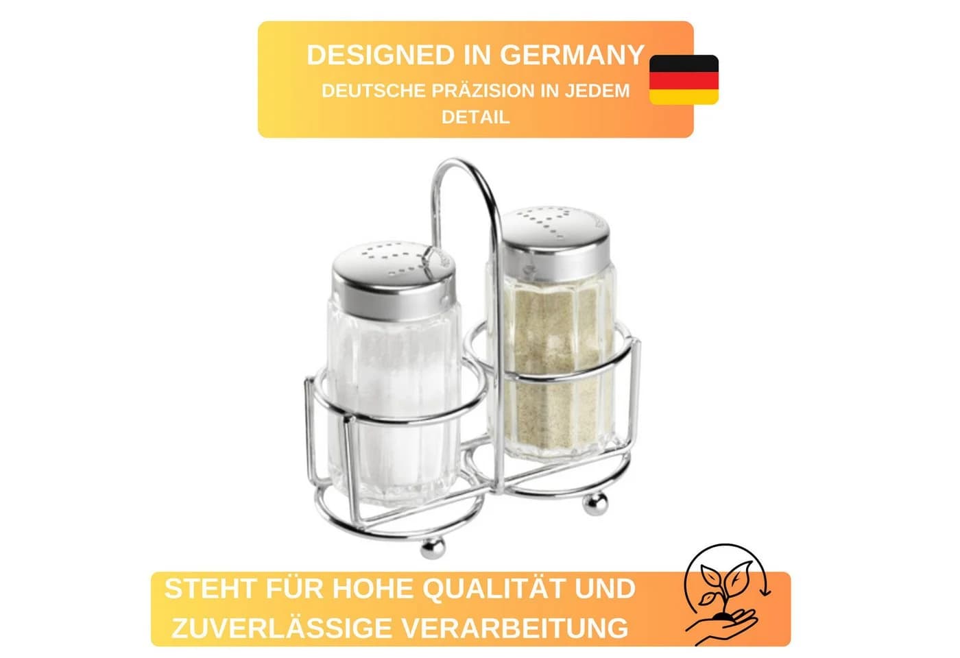 Thiru Salz- / Pfefferstreuer Set mit Ständer & Tragegriff