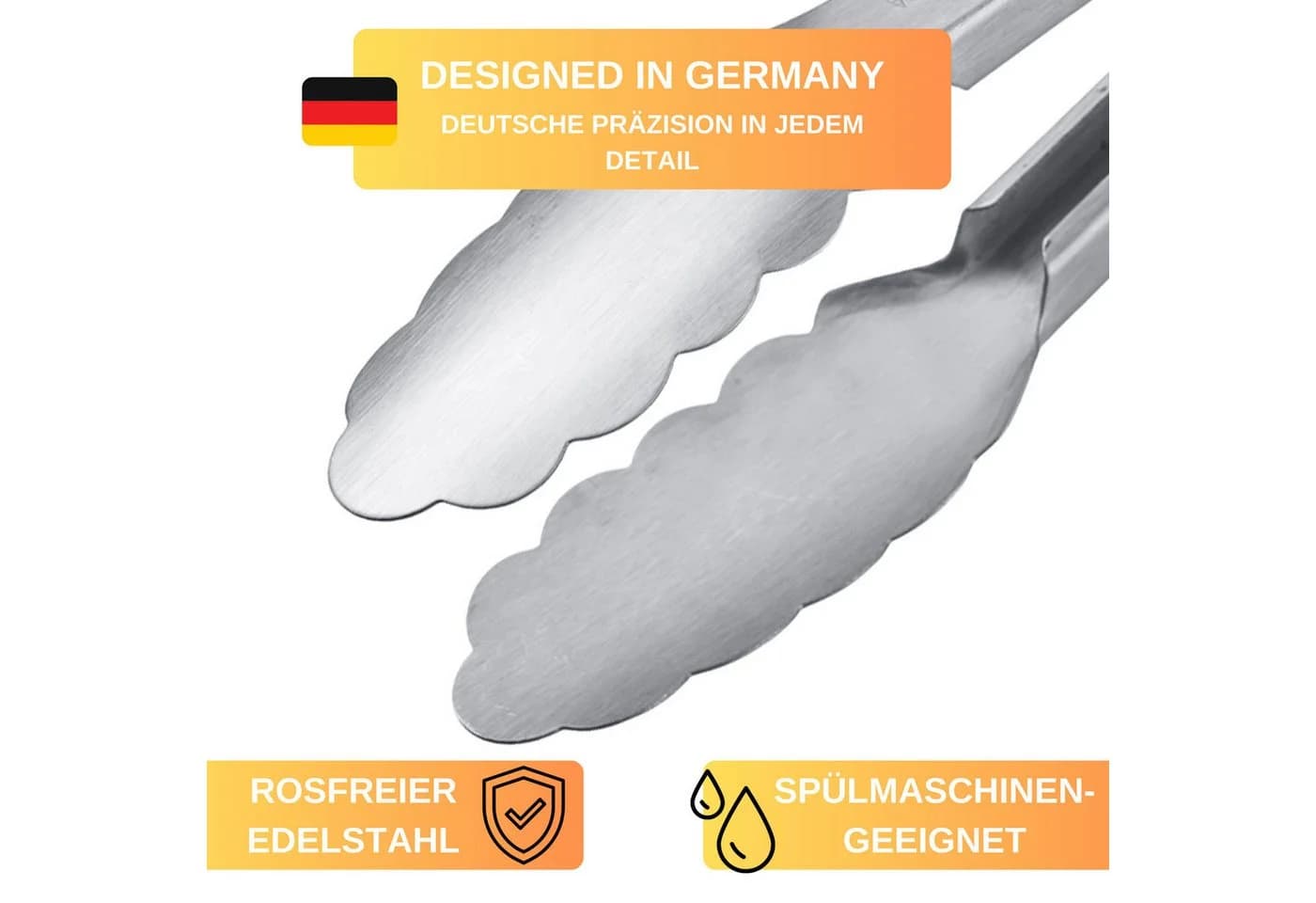Thiru Grillzange mit Edelstahllaffen und gummierten Griffen