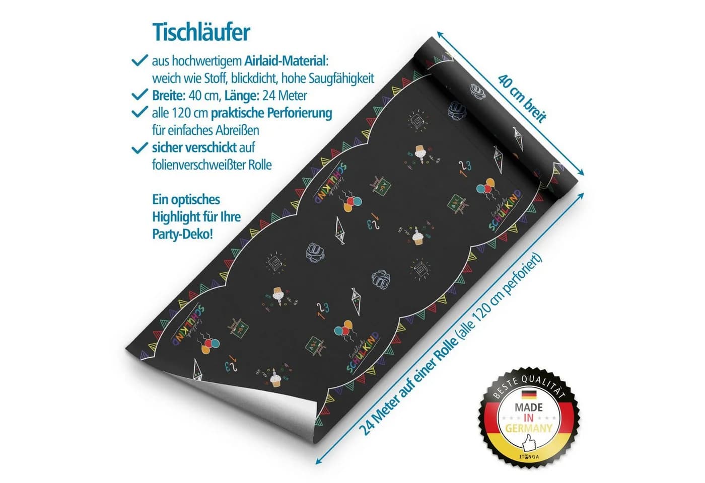 itenga Tischläufer Endlich Schulkind 24m x 40cm Airlaid