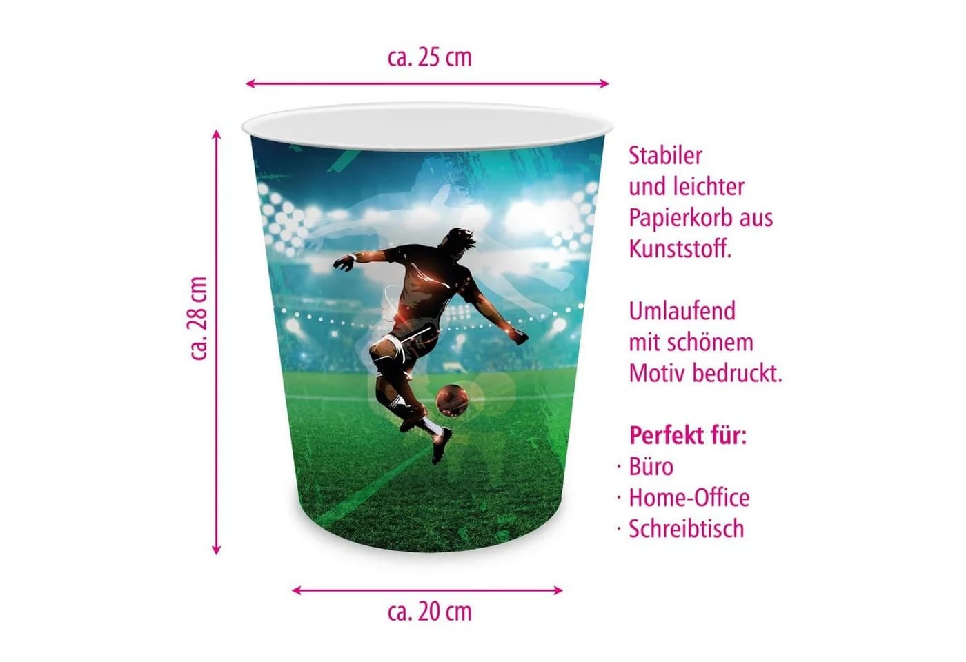 itenga Papierkorb Kinder Motiv Fußballer Kunststoff ca. 11 Liter