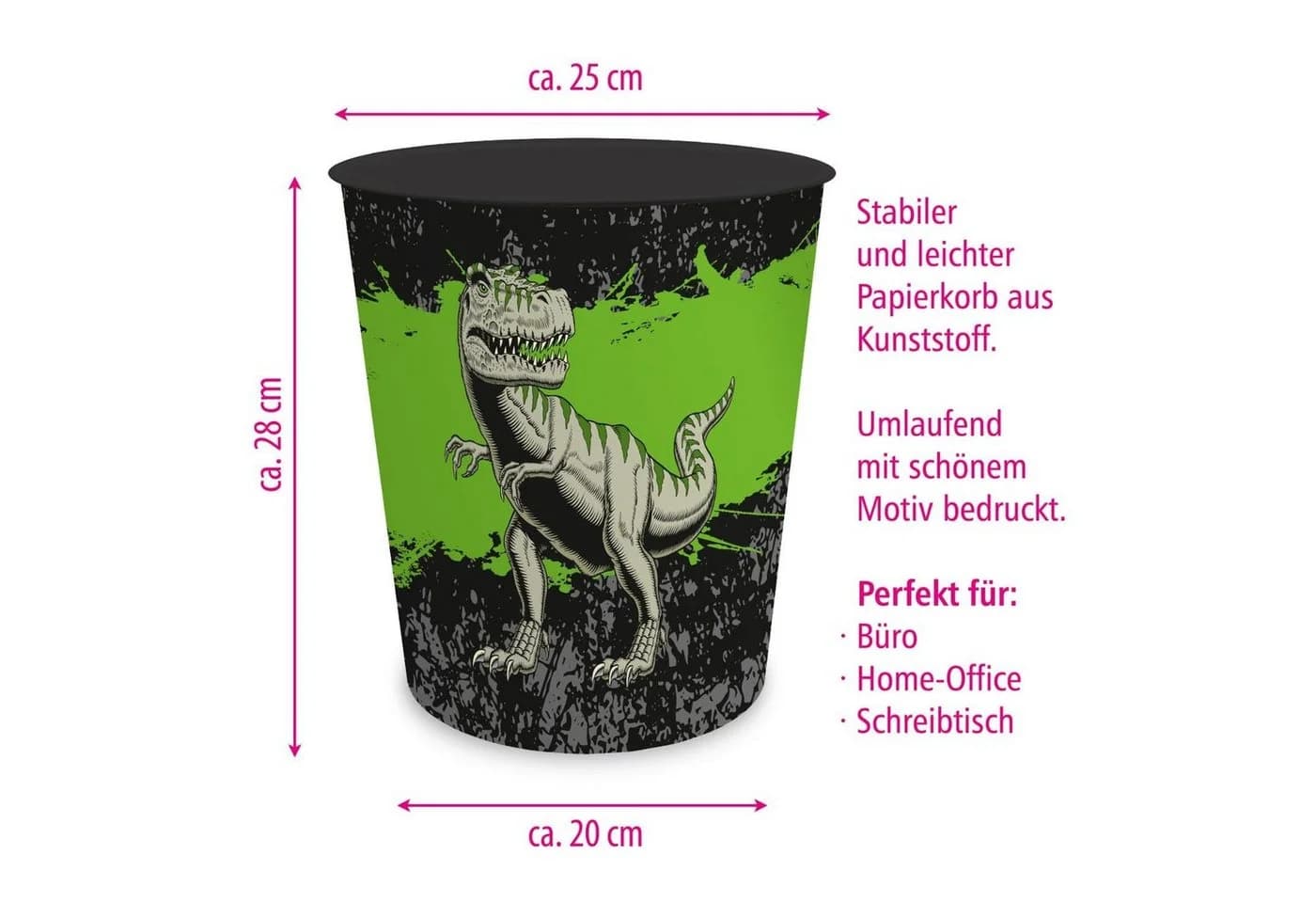 itenga Papierkorb Kinder T-REX Dinosaurier Kunststoff