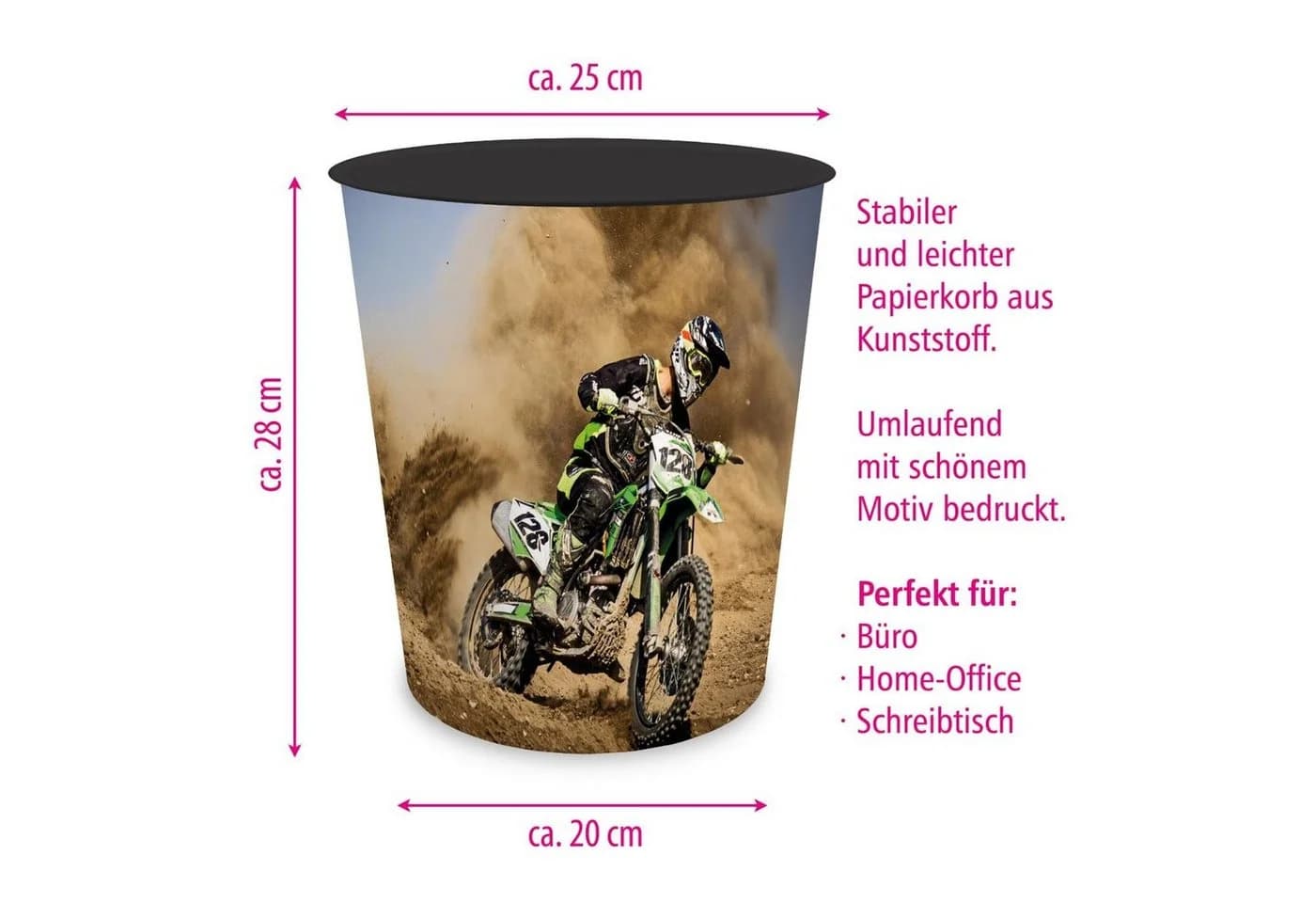 itenga Papierkorb Kinder Motocross Motiv Kunststoff