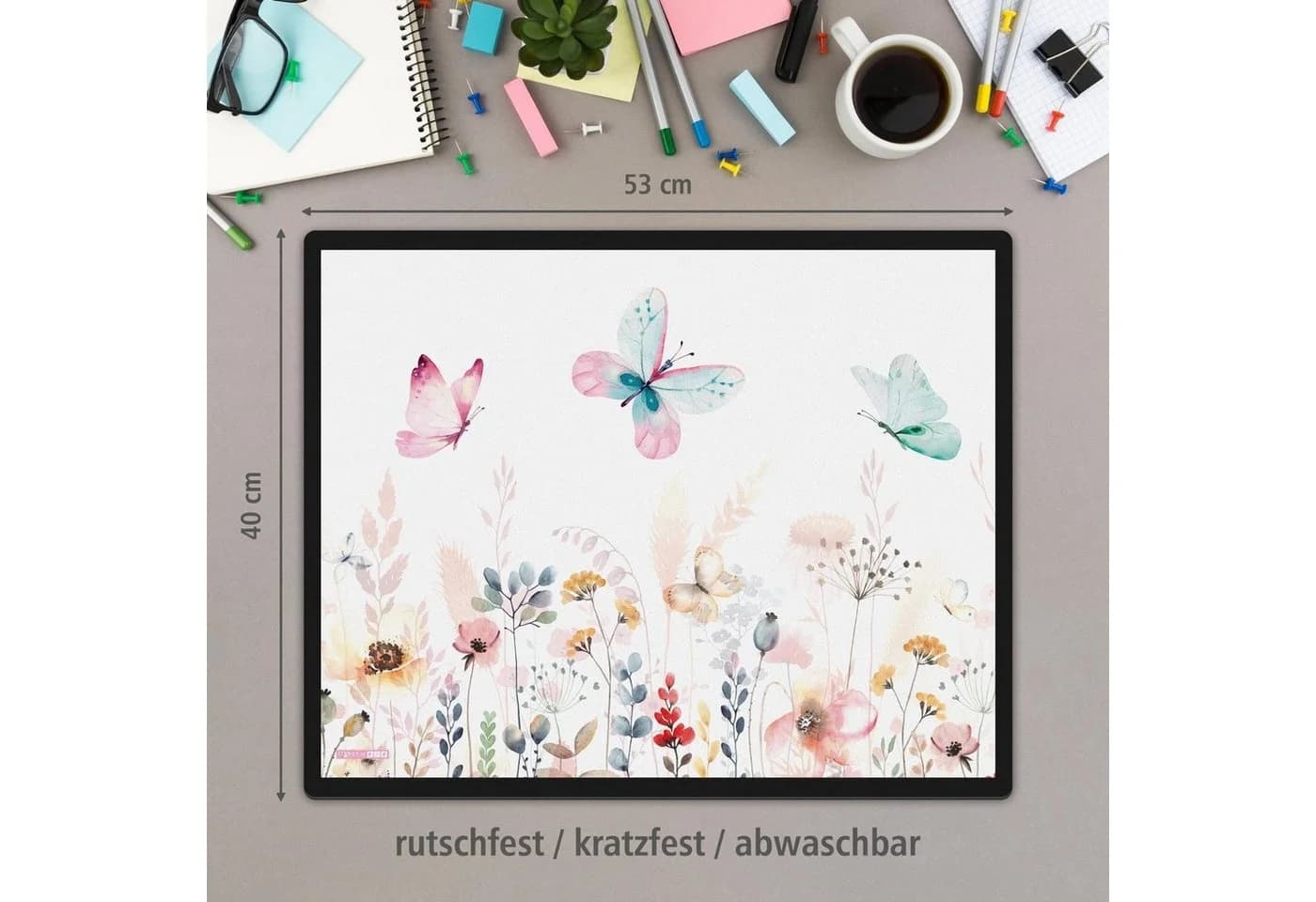 itenga Schreibtischunterlage mit Papierkorb Schmetterling Motiv