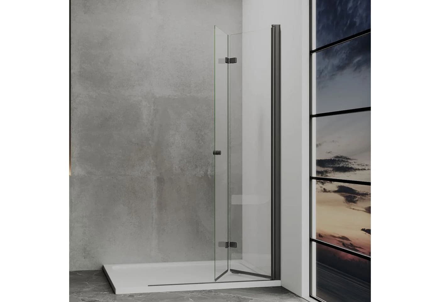IMPTS Duschwand Walk in Faltbar Schwarz ESG Glas