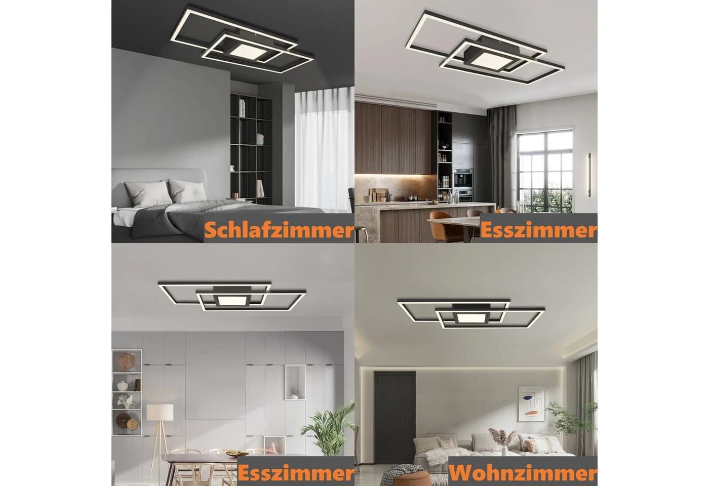 Schwarze LED-Deckenlampe in rechteckiger Form