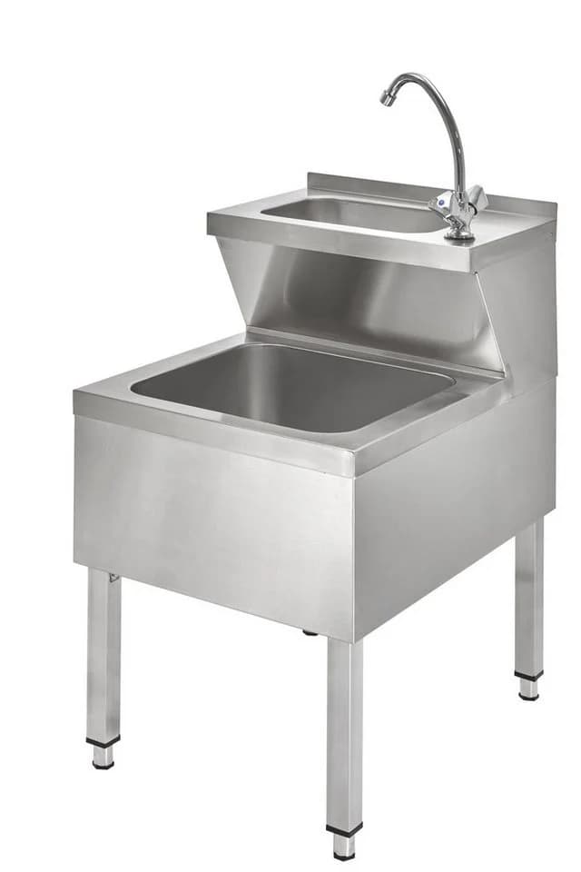 GastroHero Handwaschbecken mit Ausgussbecken und Mischbatterie - Edelstahl