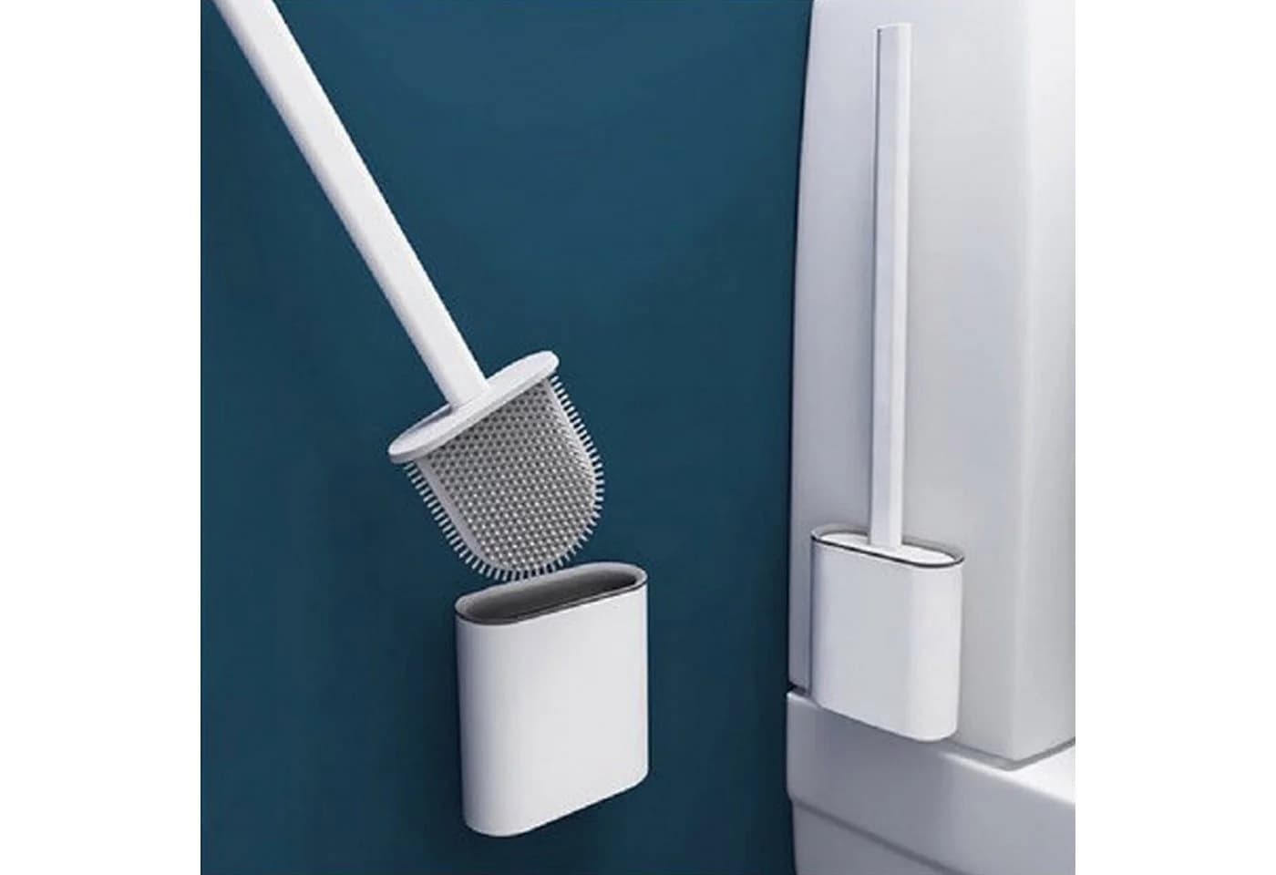 HAC24 Silikon WC-Garnitur mit Halter Weiß Wandmontage