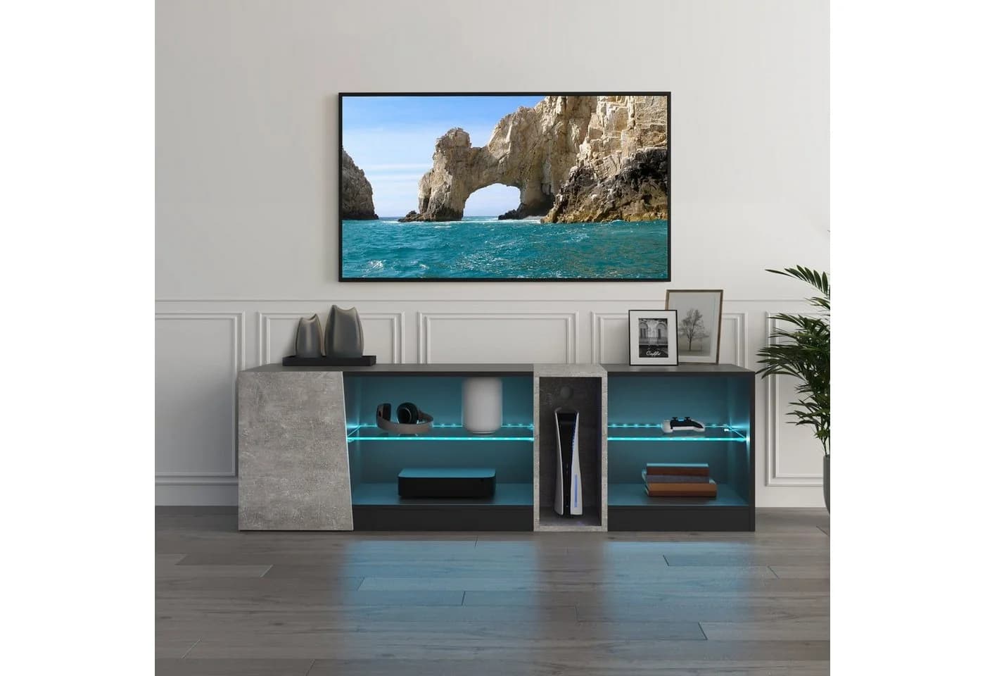 Mondeer Lowboard LED TV-Schwarz Grau 140cm