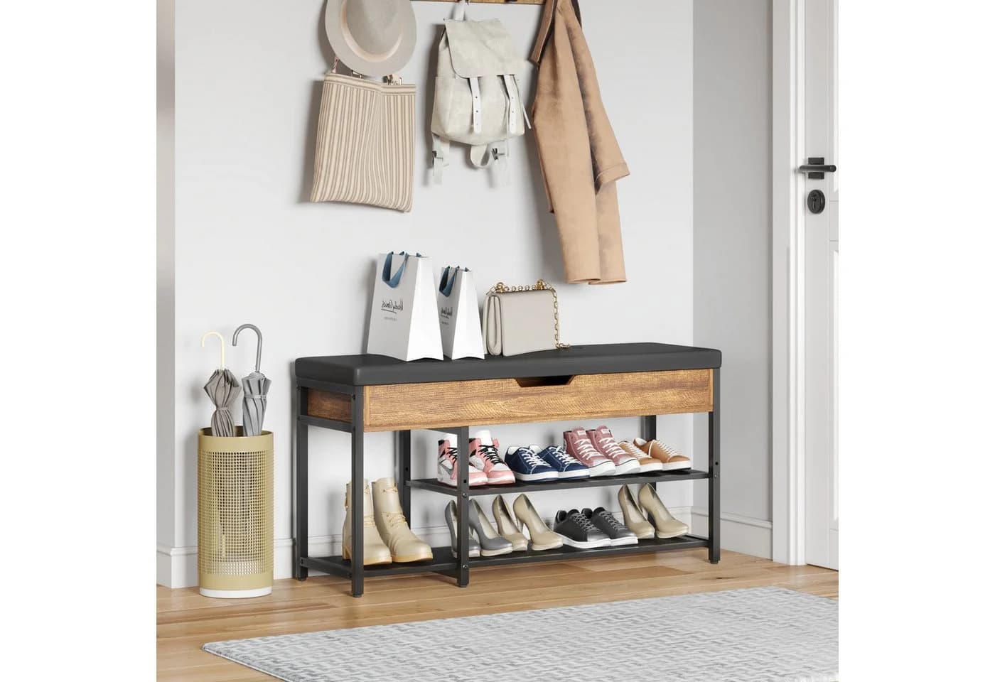 Mondeer Schuhbank Aufbewahrungsbank 3 Etagen Braun/Schwarz