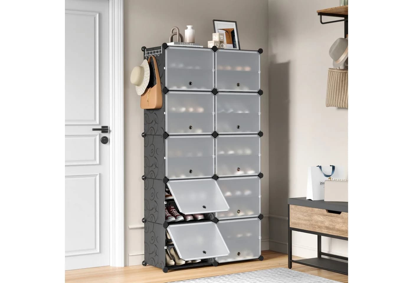 Mondeer Schuhschrank Schwarz Kunststoff Metall 40 Paar