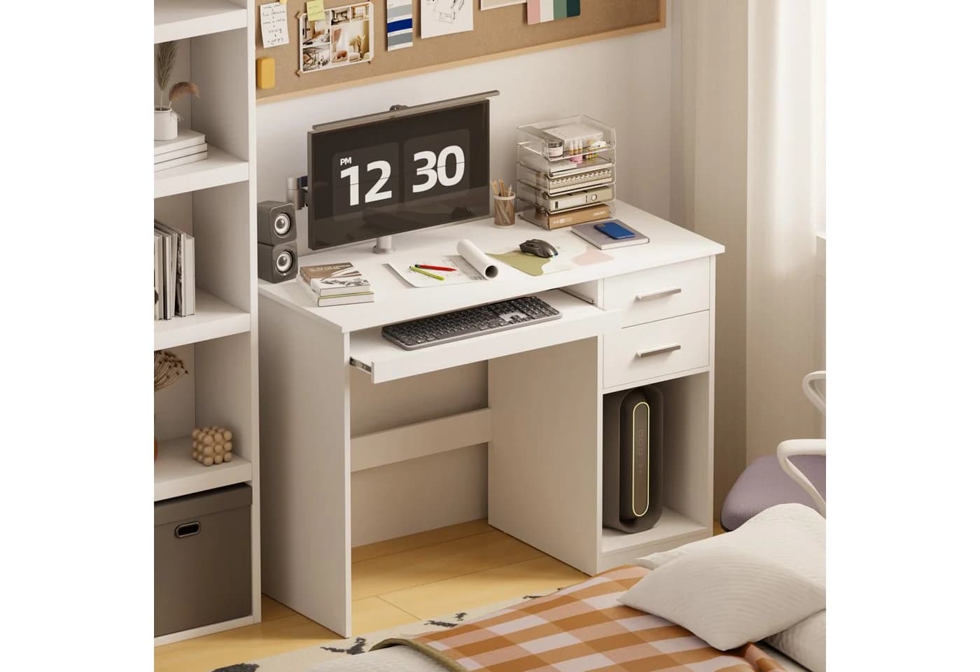 Mondeer Schreibtisch Computertisch mit 2 Schubladen & Tastaturauszug