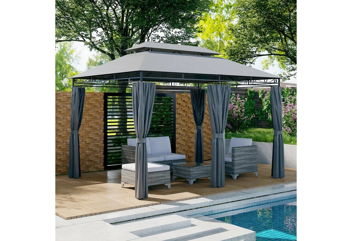 Mondeer Gartenpavillon 3x4m mit Seitenteilen und Metallrahmen