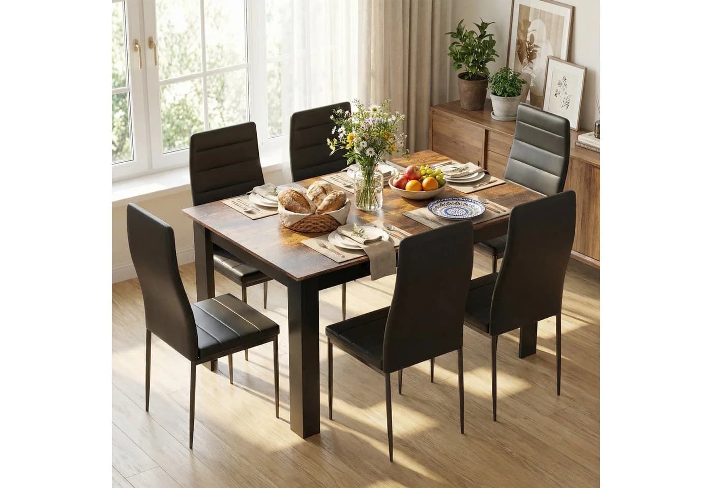 Mondeer Esstisch Modern Rechteckig Schwarz/Weiß/Grau Holzoptik