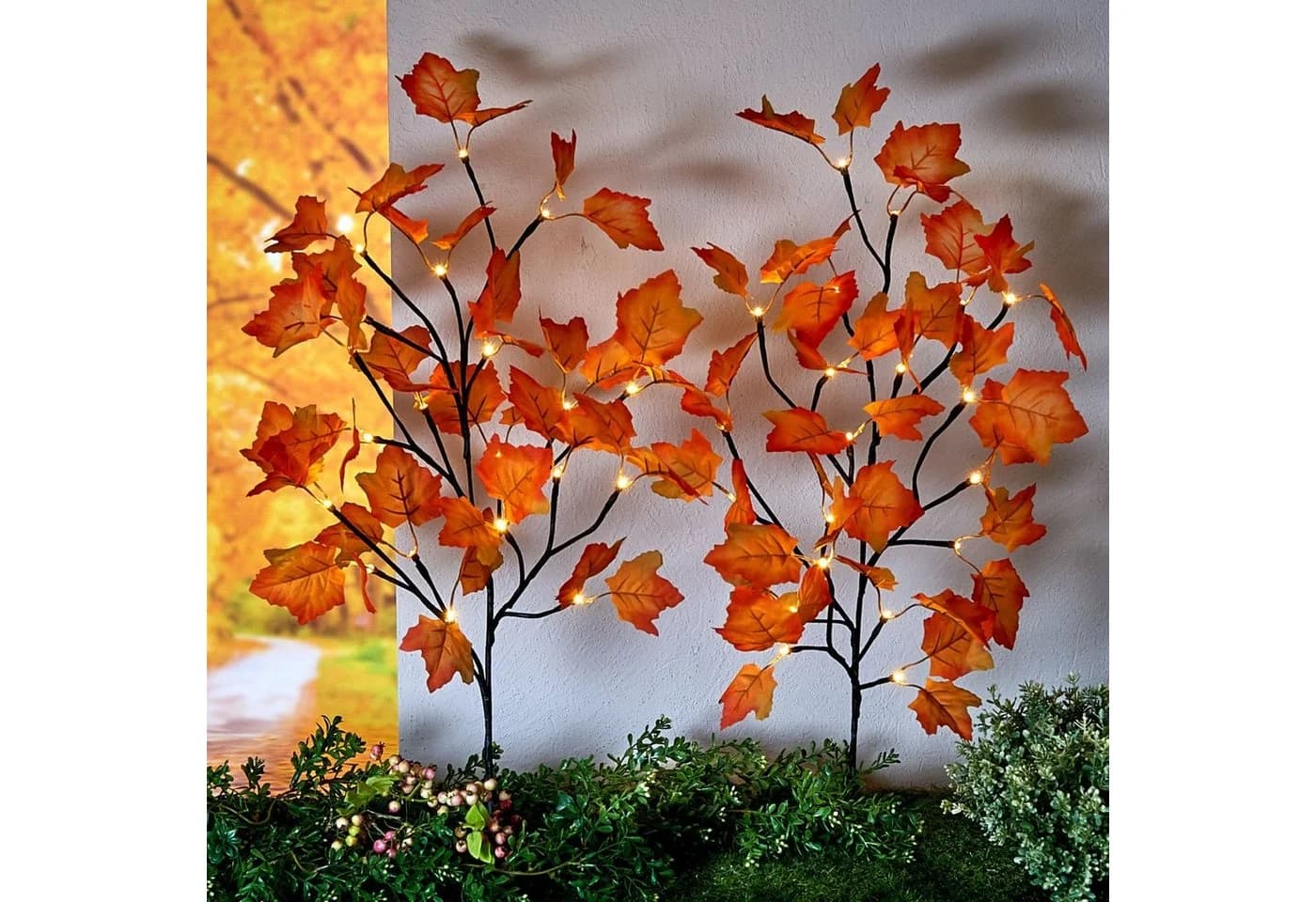 Spetebo LED Gartenstecker Herbstlaub 2er Set Orange Warmweiß