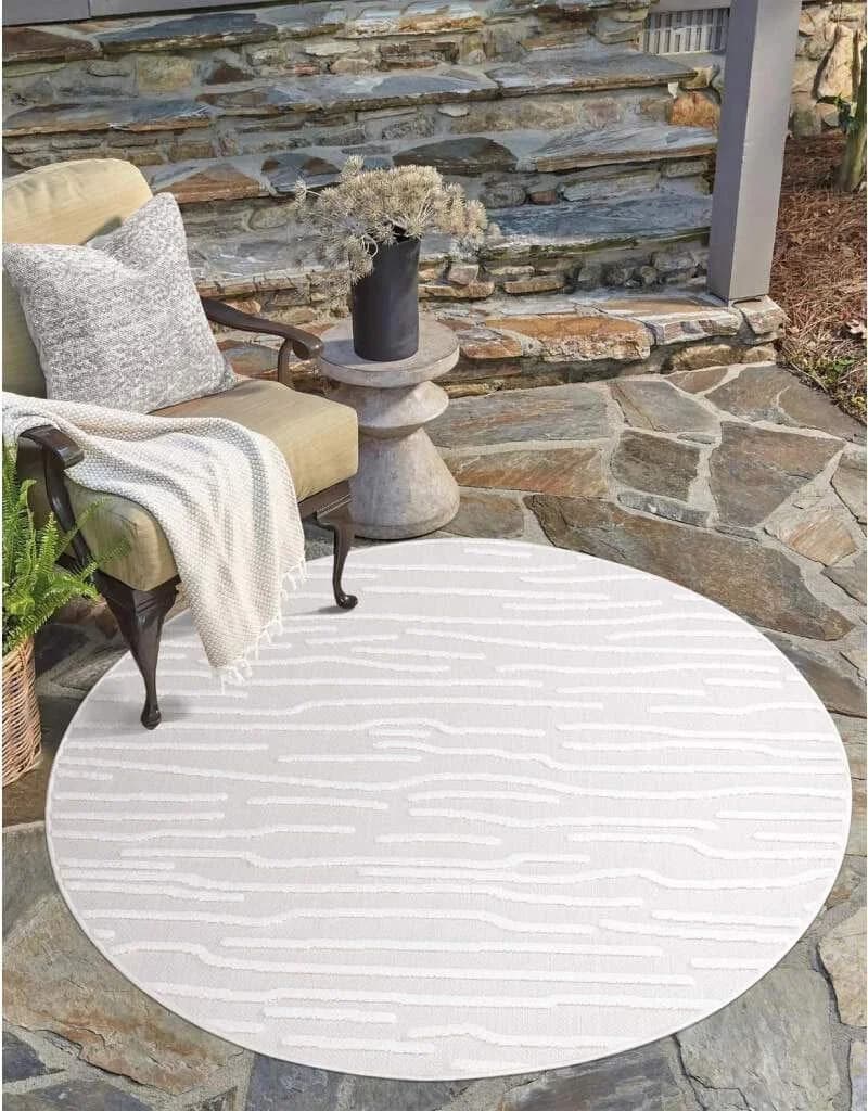 Carpet City In-& Outdoorteppich Santorini 450, 3D-Effekt, Gestreift, Creme