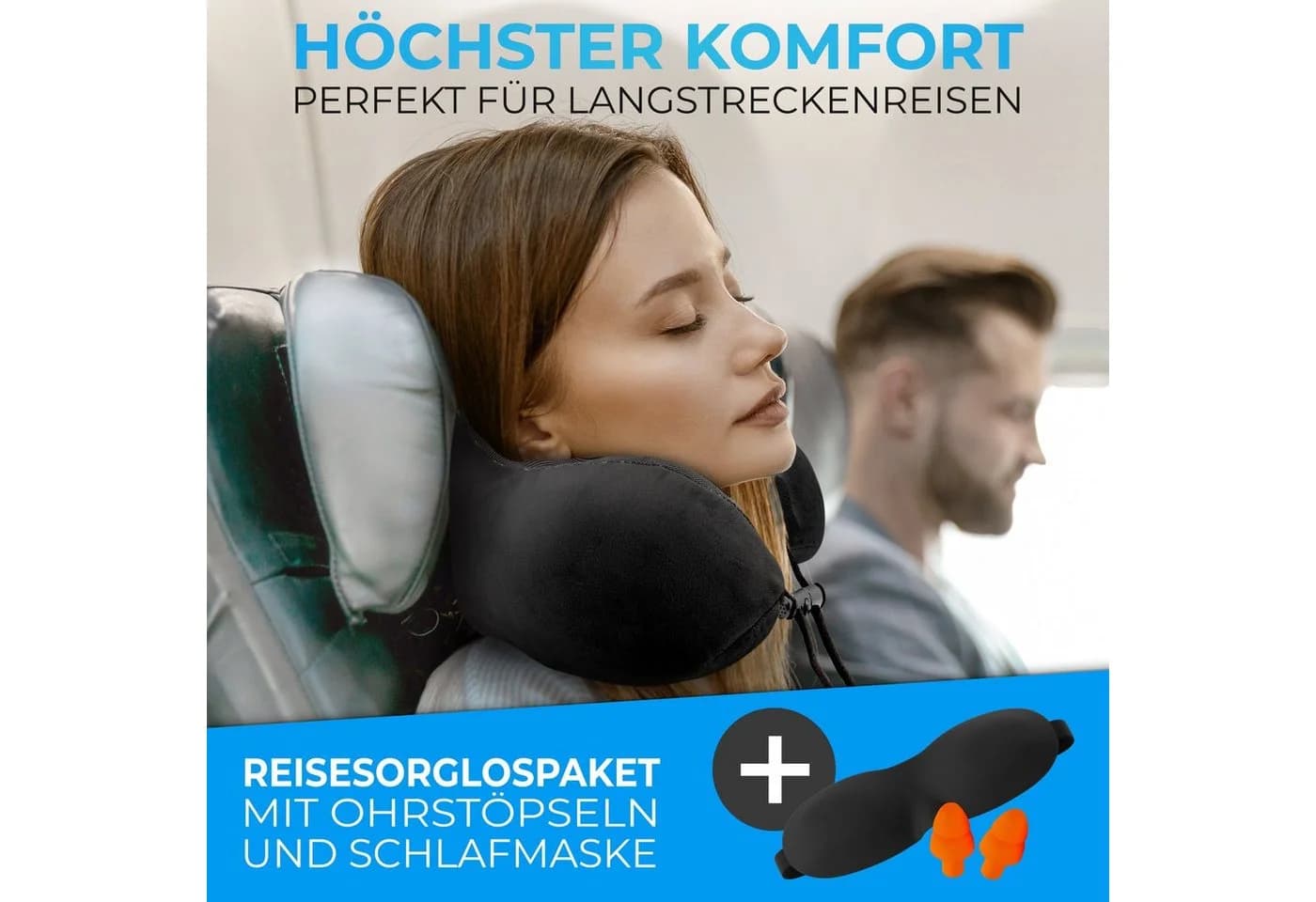 Styngard Nackenkissen Reisekissen Memory-Foam inkl. Schlafmaske und Ohrstöpsel