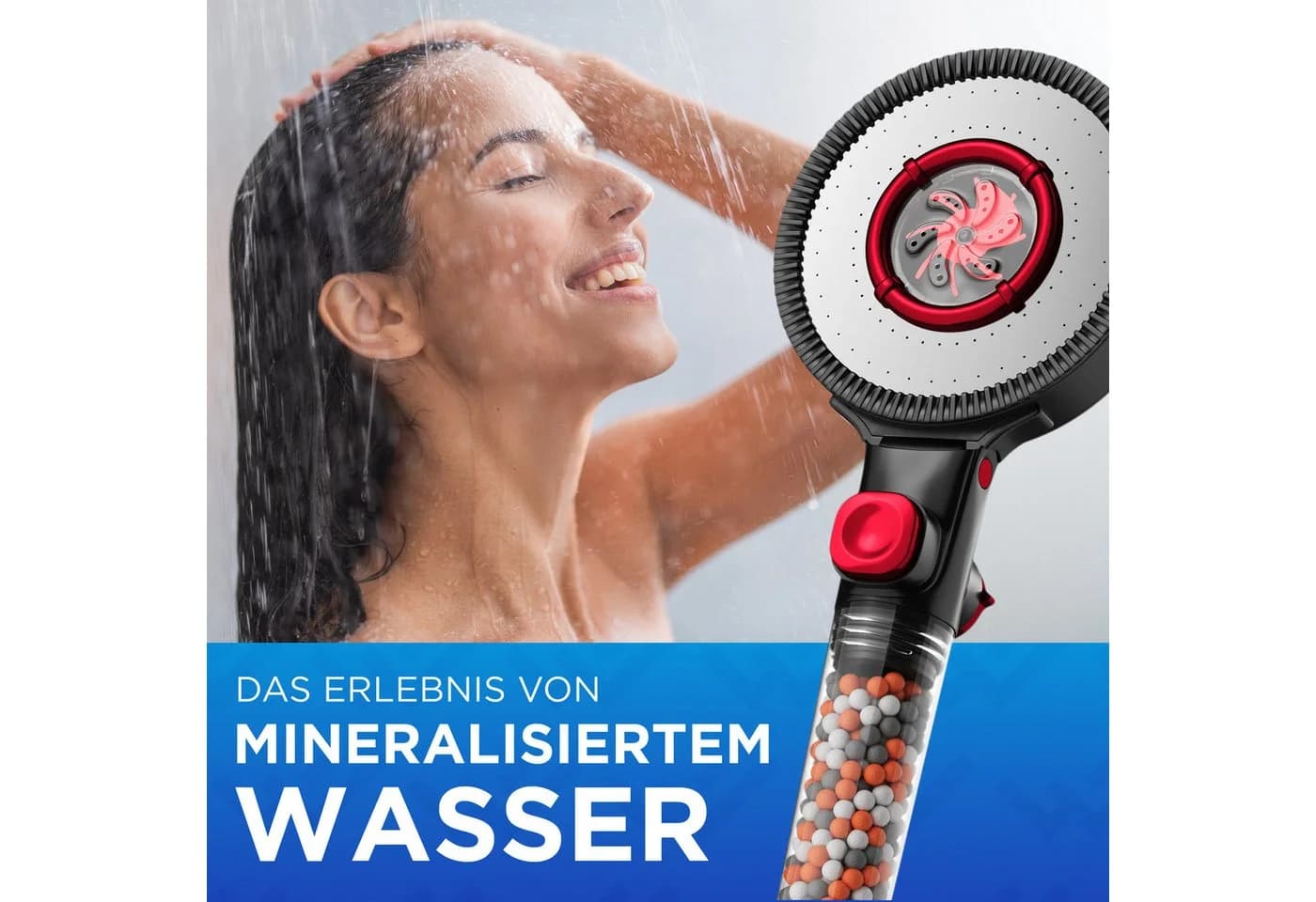 Lobenswerk Duschkopf mit Boost-Funktion und Mineralperlenfilter