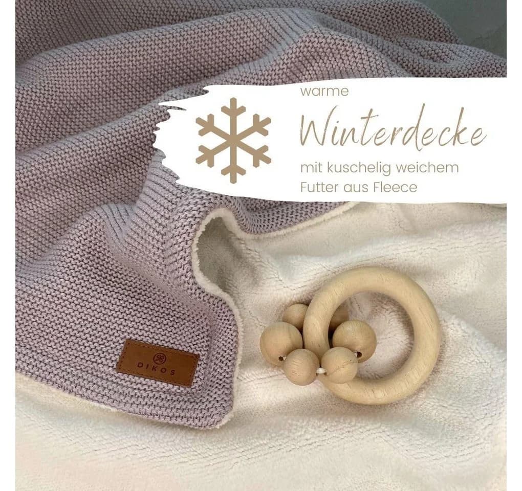 DIKOS Babydecke Winterdecke Neugeborene Baumwolle/Fleece OEKO-TEX® Kinderwagendecke Altrosa/Grau