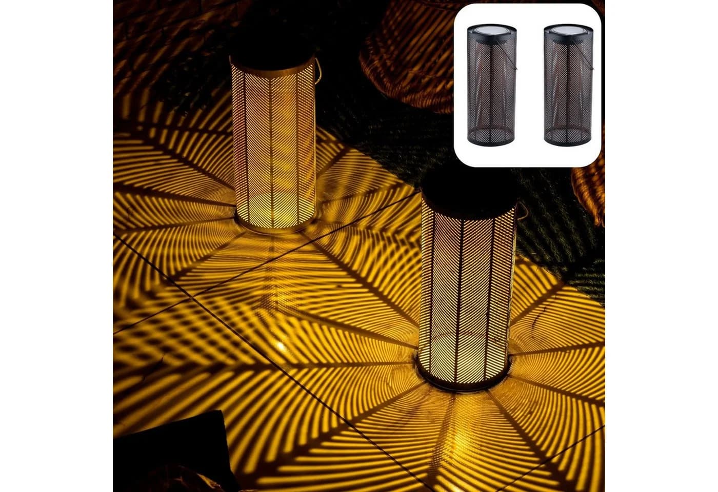 Marrakesch Orient & Mediterran Interior Solarlaterne 2er Set Schwarz Metall