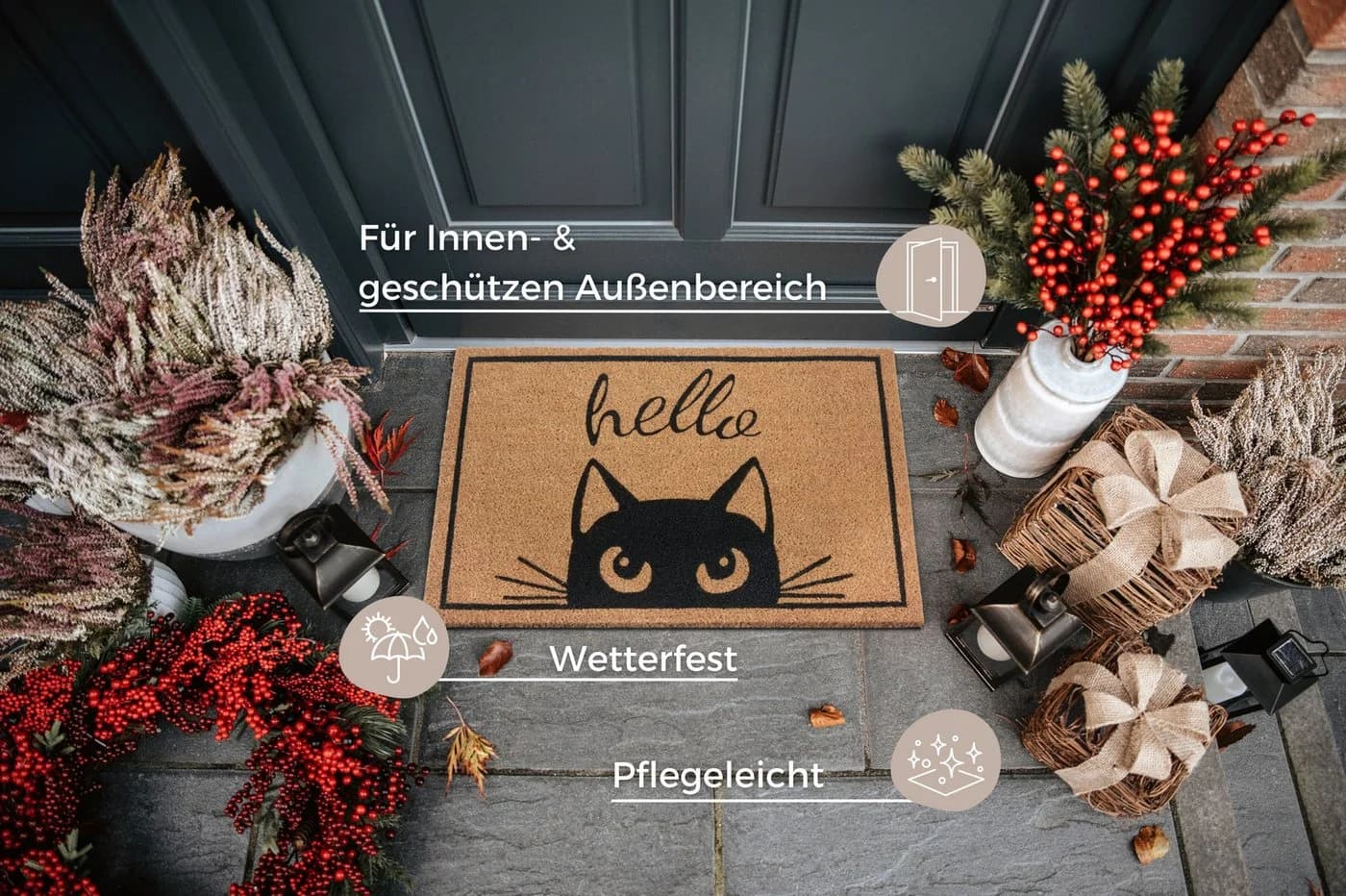 Hanse Home Fußmatte Kokos Katzenmotiv Beige