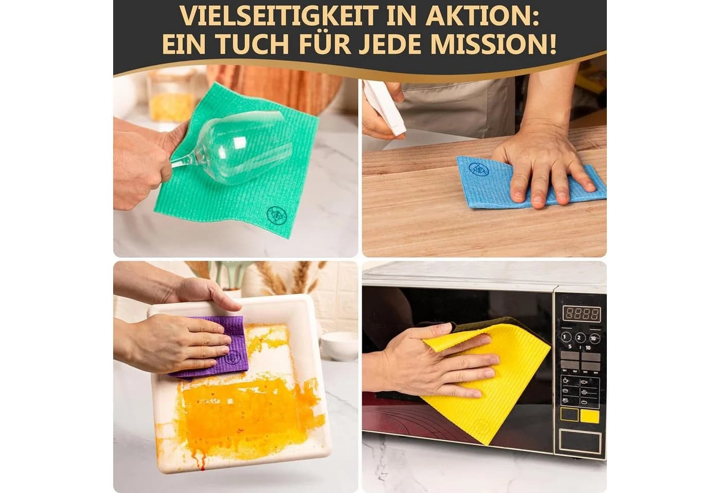 DANIHOME Schwammtuch EcoClean 5er-Set Rosa Zellstoff Baumwolle