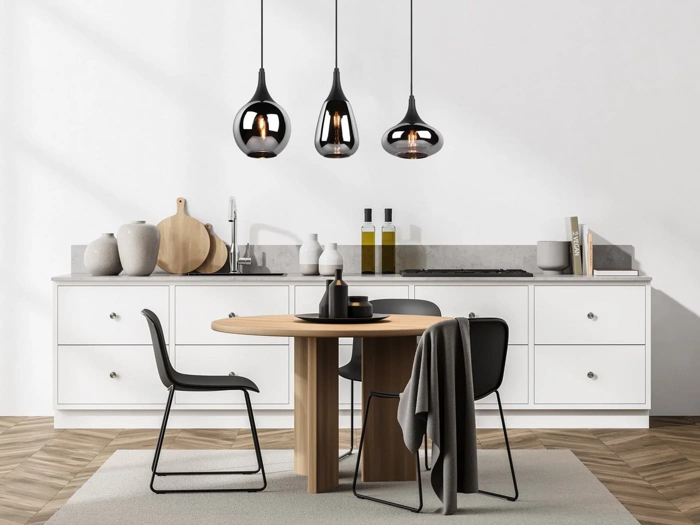 TRIO Leuchten LED Pendelleuchte 3-flammig Schwarz Rauchglas mit Switch Dimmer